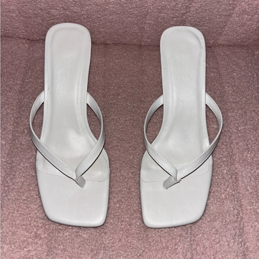 Fashion nova white thong heels size 10